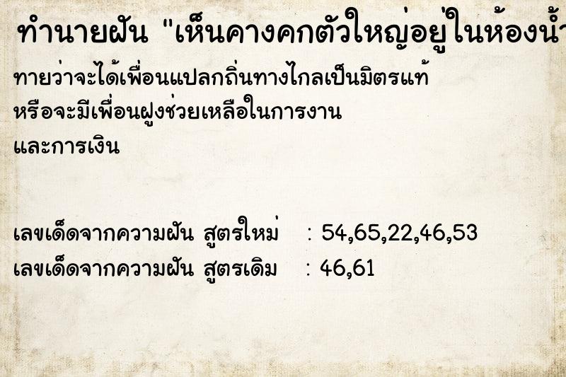 ทำนายฝันเห็นคางคกตัวใหญ่อยู่ในห้องน้ำ ทำนายฝันทำนายฝันเห็นคางคกตัวใหญ่อยู่ในห้องน้ำ