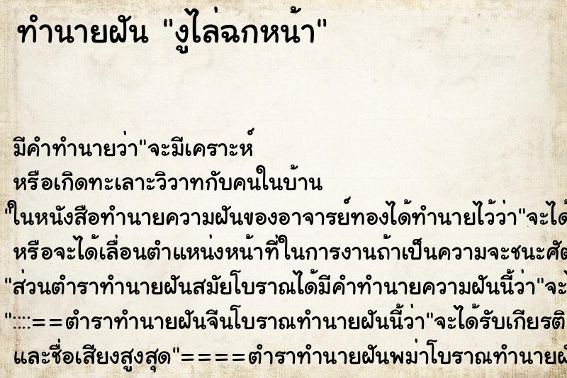 ทำนายฝัน งูไล่ฉกหน้า ตำราโบราณ แม่นที่สุดในโลก