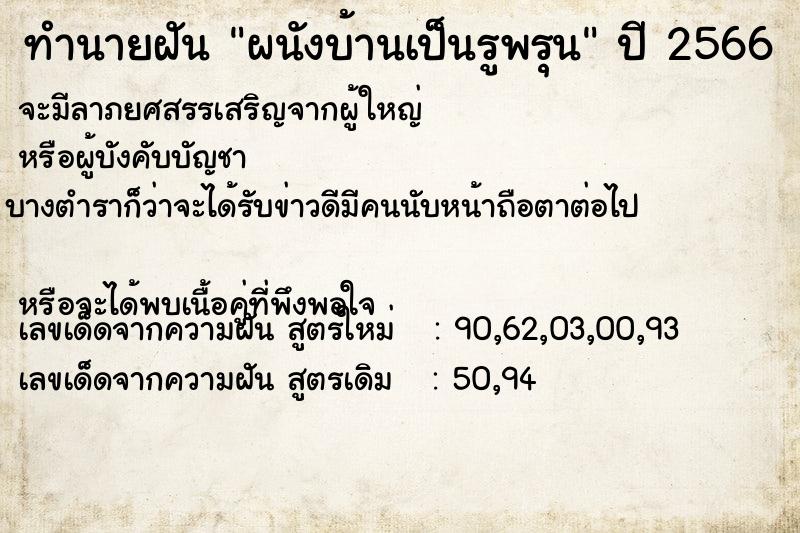 ทำนายฝัน ผนังบ้านเป็นรูพรุน
