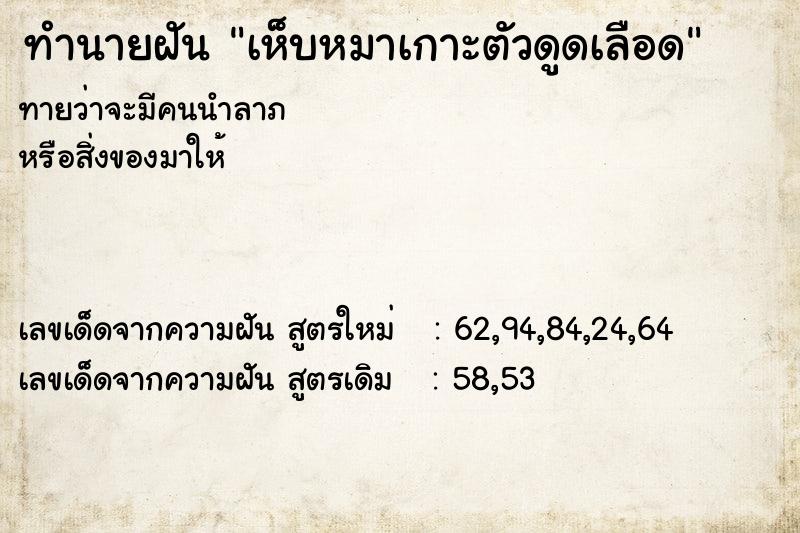 ทำนายฝันเห็บหมาเกาะตัวดูดเลือด ทำนายฝันทำนายฝันเห็บหมาเกาะตัวดูดเลือด