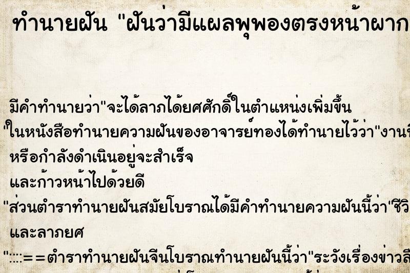 ทำนายฝัน ฝันว่ามีแผลพุพองตรงหน้าผากตัวเอง ทำนายฝัน ฝันว่ามีแผลพุพองตรงหน้าผากตัวเอง