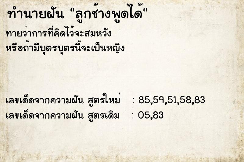 ทำนายฝันลูกช้างพูดได้ ทำนายฝันทำนายฝันลูกช้างพูดได้