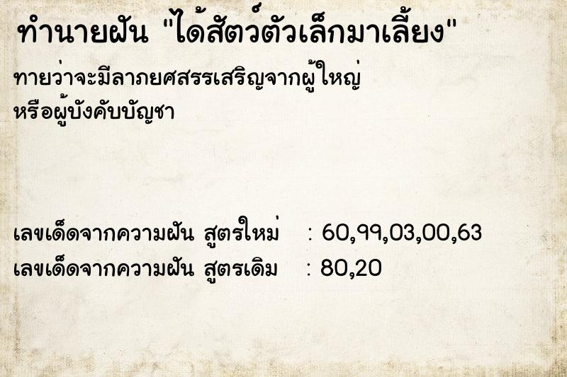 ทำนายฝันทำนายฝันได้สัตว์ตัวเล็กมาเลี้ยง