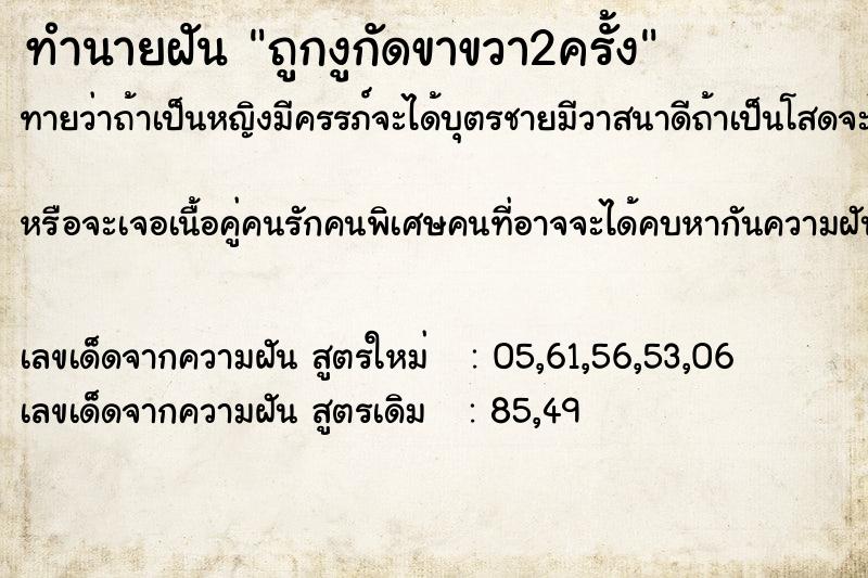 ทำนายฝันถูกงูกัดขาขวา2ครั้ง ทำนายฝันทำนายฝันถูกงูกัดขาขวา2ครั้ง