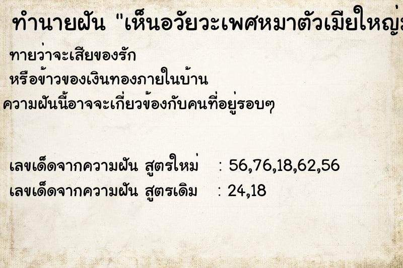 ทำนายฝันเห็นอวัยวะเพศหมาตัวเมียใหญ่มากแบบเป็นสัด ทำนายฝันทำนายฝันเห็นอวัยวะเพศหมาตัวเมียใหญ่มากแบบเป็นสัด