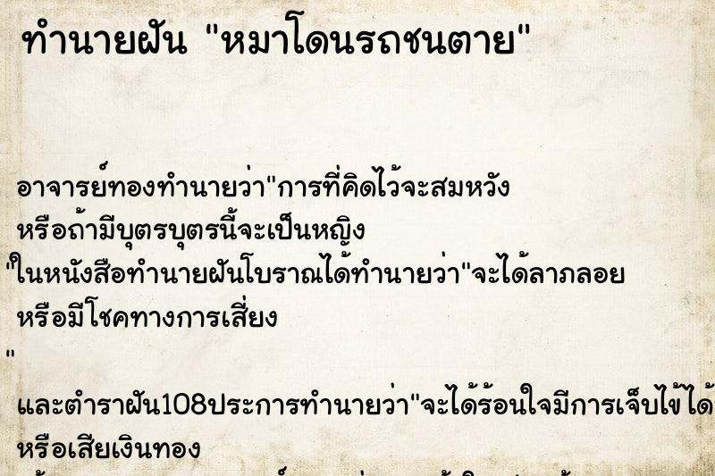 ทำนายฝัน หมาโดนรถชนตาย