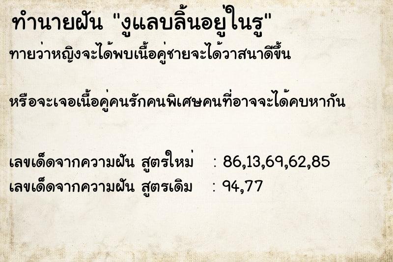 ทำนายฝันงูแลบลิ้นอยู่ในรู ทำนายฝันทำนายฝันงูแลบลิ้นอยู่ในรู