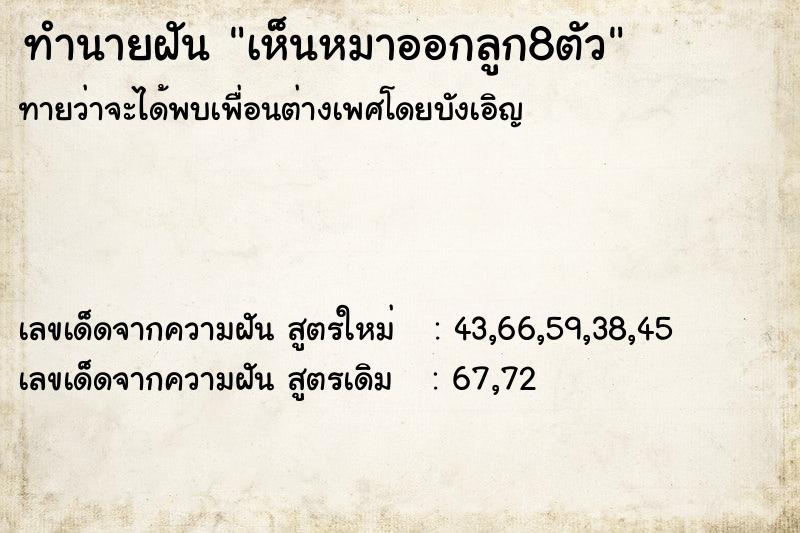 ทำนายฝันทำนายฝันเห็นหมาออกลูก8ตัว