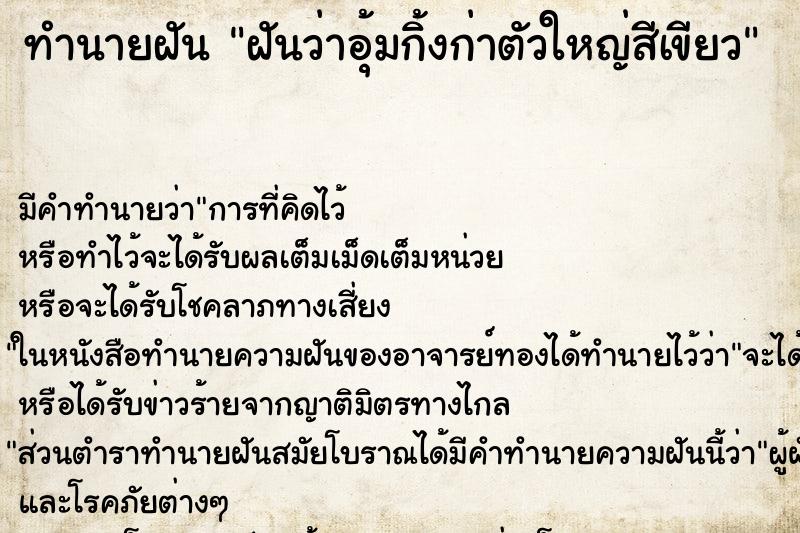 ทำนายฝัน ฝันว่าอุ้มกิ้งก่าตัวใหญ่สีเขียว ทำนายฝัน ฝันว่าอุ้มกิ้งก่าตัวใหญ่สีเขียว
