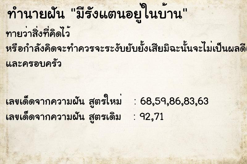 ทำนายฝันมีรังแตนอยู่ในบ้าน ทำนายฝันทำนายฝันมีรังแตนอยู่ในบ้าน