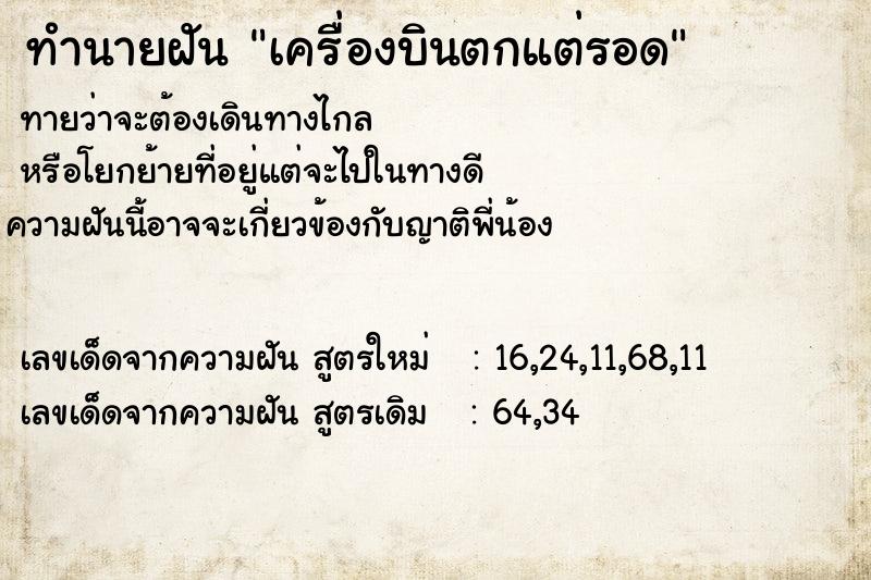 ทำนายฝันทำนายฝันเครื่องบินตกแต่รอด