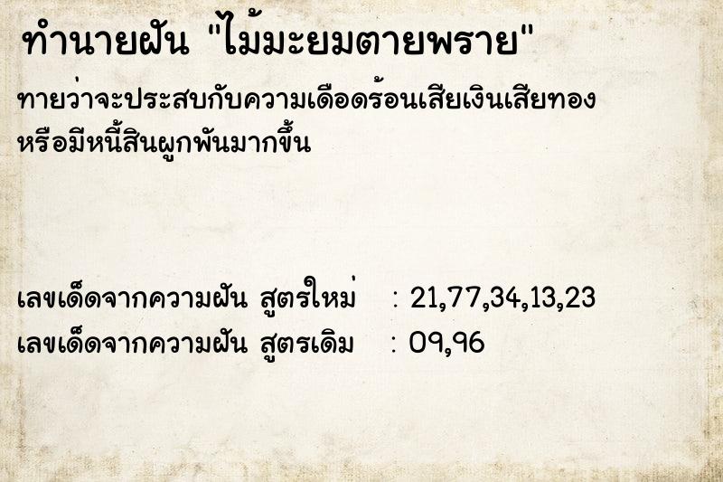 ทำนายฝันทำนายฝันไม้มะยมตายพราย