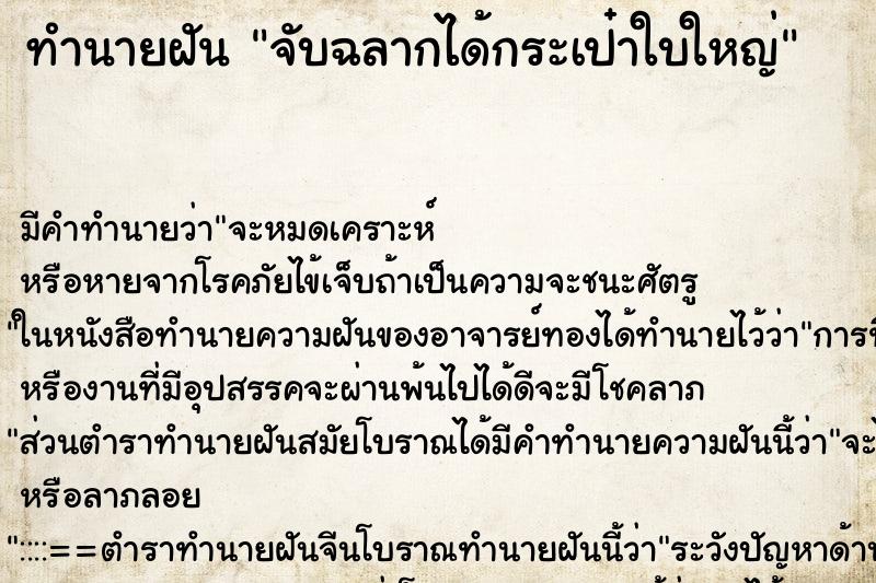 ทำนายฝัน จับฉลากได้กระเป๋าใบใหญ่ ทำนายฝัน จับฉลากได้กระเป๋าใบใหญ่