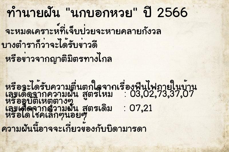 ทำนายฝัน นกบอกหวย ทำนายฝัน นกบอกหวย