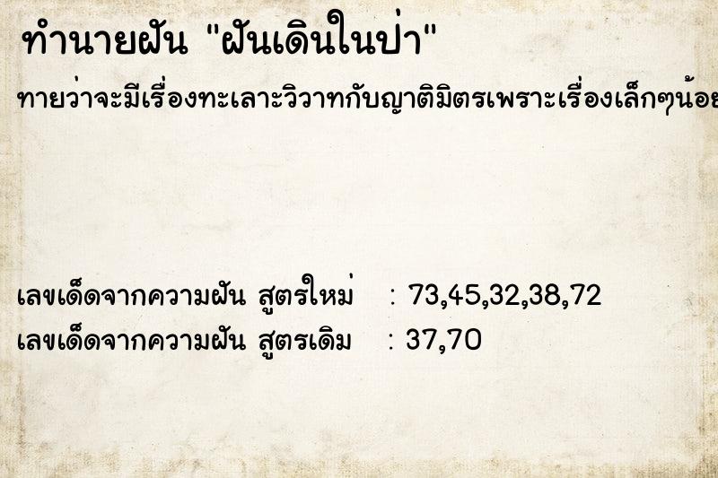 ทำนายฝันฝันเดินในป่า ทำนายฝันทำนายฝันฝันเดินในป่า