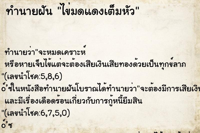 ทำนายฝัน ไข่มดแดงเต็มหัว