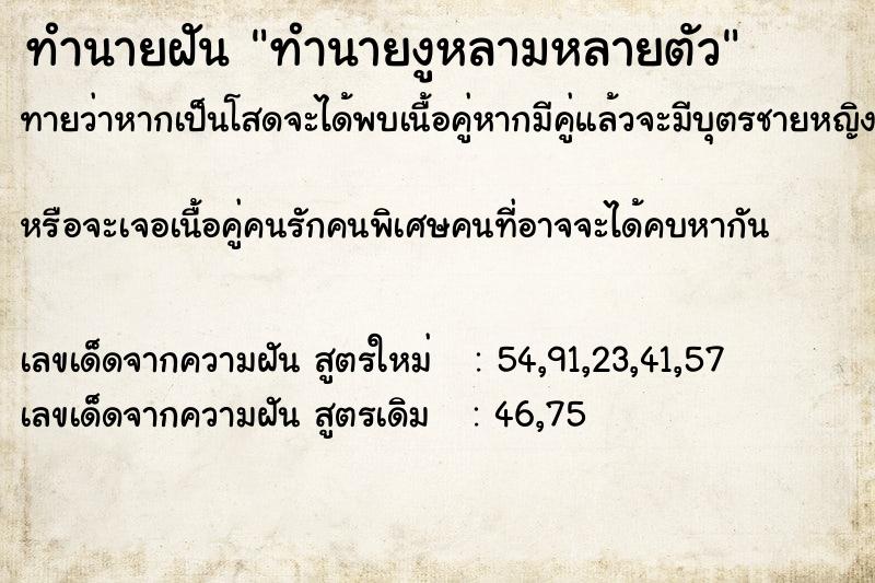 ทำนายฝันทำนายงูหลามหลายตัว ทำนายฝันทำนายฝันทำนายงูหลามหลายตัว