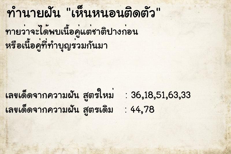ทำนายฝัน เห็นหนอนติดตัว ทำนายฝัน เห็นหนอนติดตัว