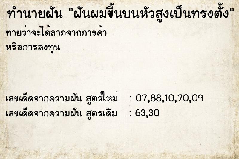 ทำนายฝันฝันผมขี้นบนหัวสูงเป็นทรงตั้ง ทำนายฝันทำนายฝันฝันผมขี้นบนหัวสูงเป็นทรงตั้ง