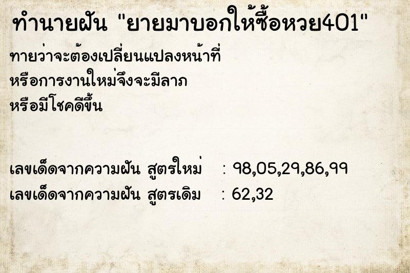 ทำนายฝันทำนายฝันยายมาบอกให้ซื้อหวย401
