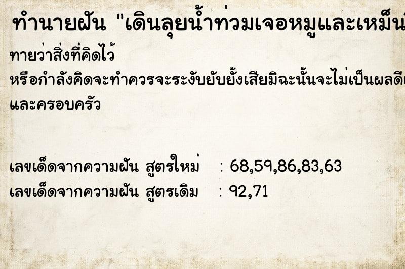 ทำนายฝันเดินลุยน้ำท่วมเจอหมูและเหม็นขี้หมู ทำนายฝันทำนายฝันเดินลุยน้ำท่วมเจอหมูและเหม็นขี้หมู