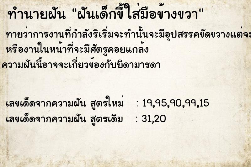 ทำนายฝันฝันเด็กขี้ใส่มือข้างขวา ทำนายฝันทำนายฝันฝันเด็กขี้ใส่มือข้างขวา