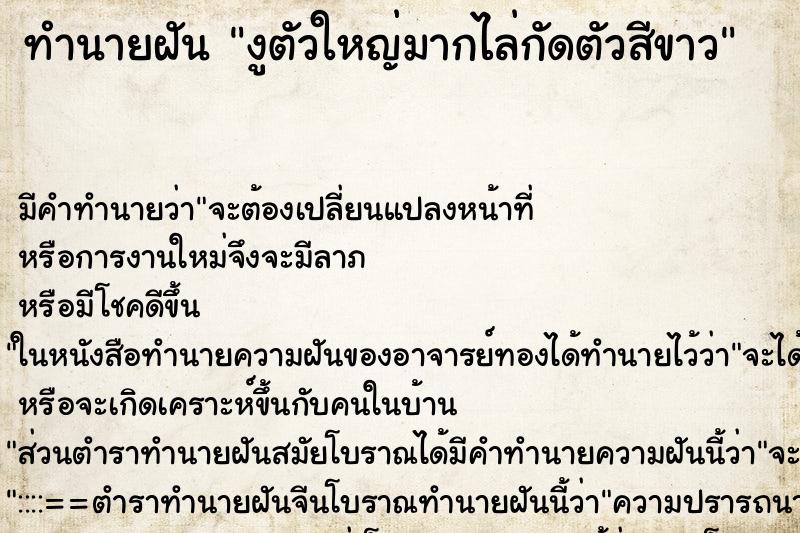 ทำนายฝันทำนายฝันงูตัวใหญ่มากไล่กัดตัวสีขาว