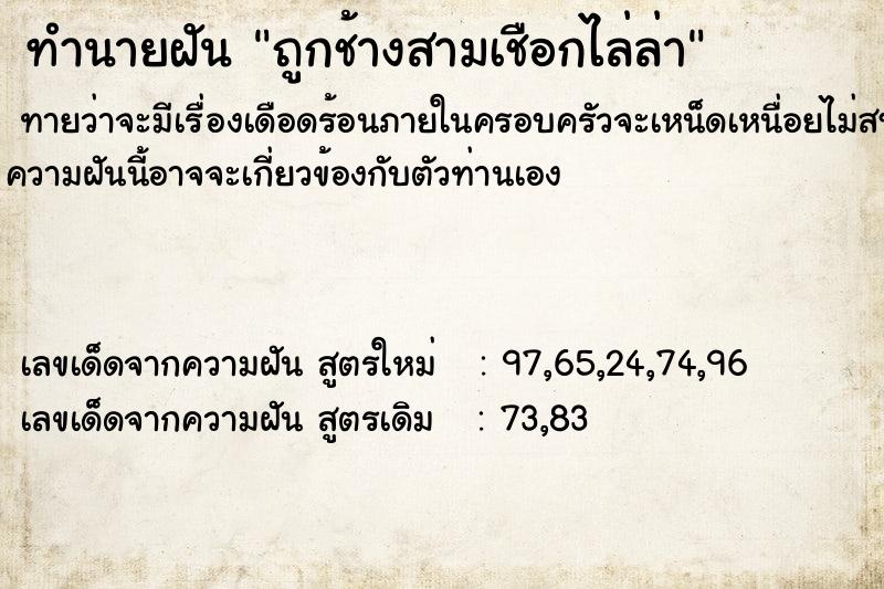 ทำนายฝันทำนายฝันถูกช้างสามเชือกไล่ล่า