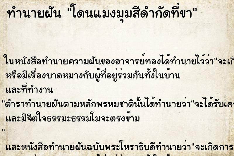 ทำนายฝันโดนแมงมุมสีดำกัดที่ขา ทำนายฝันทำนายฝันโดนแมงมุมสีดำกัดที่ขา