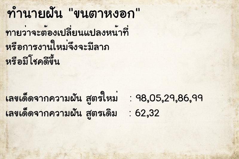 ทำนายฝันขนตาหงอก ทำนายฝันทำนายฝันขนตาหงอก