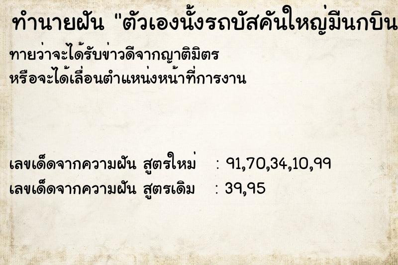 ทำนายฝันทำนายฝันตัวเองนั้งรถบัสคันใหญ่มีนกบินเต็มคัน