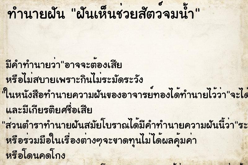 ทำนายฝัน ฝันเห็นช่วยสัตว์จมน้ำ ตำราโบราณ แม่นที่สุดในโลก