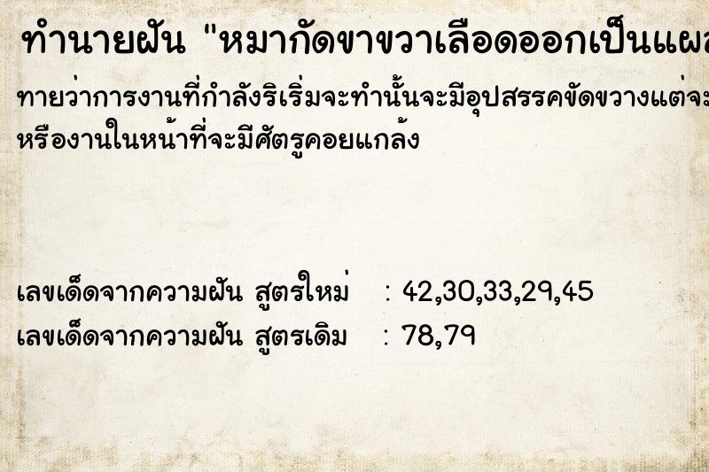 ทำนายฝันทำนายฝันหมากัดขาขวาเลือดออกเป็นแผล