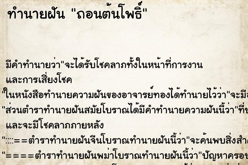 ทำนายฝัน ถอนต้นโพธิ์ ตำราโบราณ แม่นที่สุดในโลก