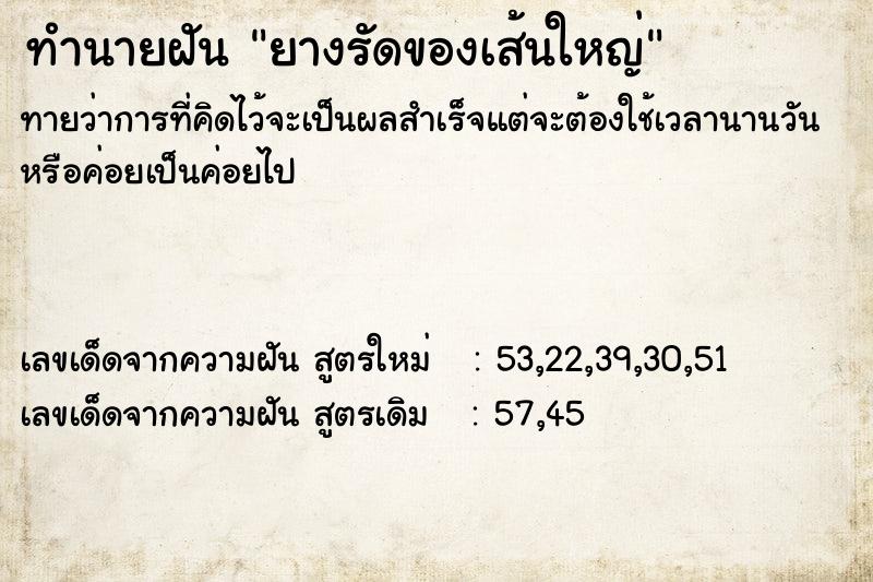 ทำนายฝัน ยางรัดของเส้นใหญ่ ทำนายฝัน ยางรัดของเส้นใหญ่