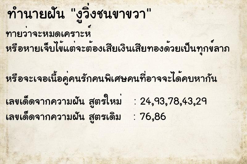 ทำนายฝันงูวิ่งชนขาขวา ทำนายฝันทำนายฝันงูวิ่งชนขาขวา