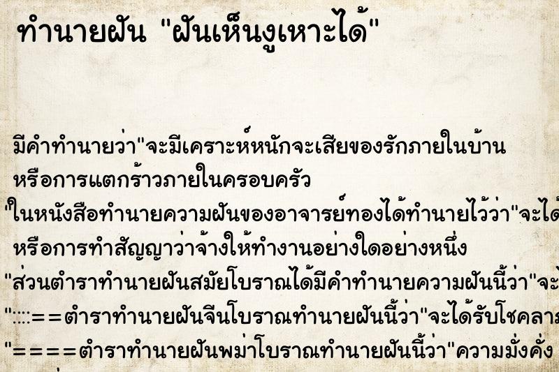 ทำนายฝัน ฝันเห็นงูเหาะได้ ทำนายฝัน ฝันเห็นงูเหาะได้