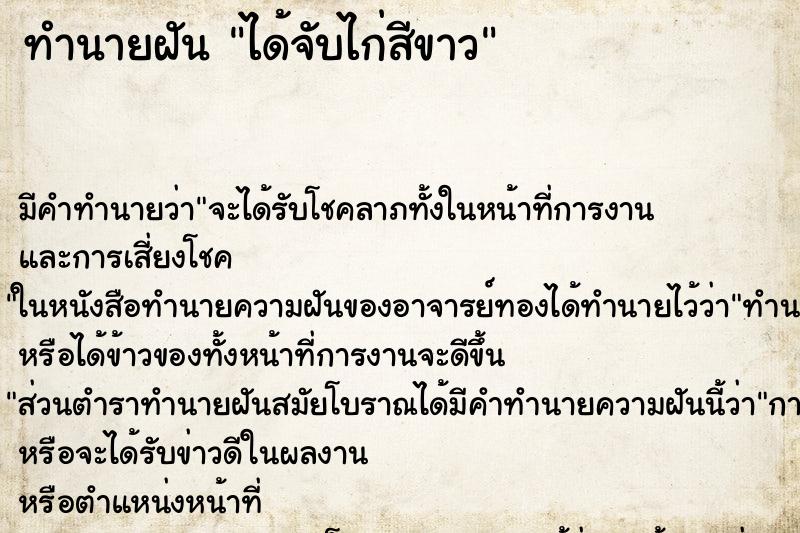 ทำนายฝัน ได้จับไก่สีขาว ตำราโบราณ แม่นที่สุดในโลก