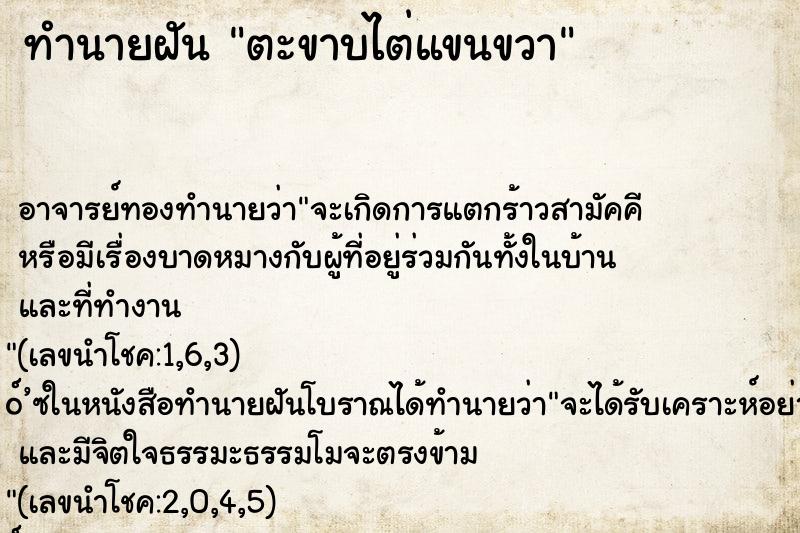 ทำนายฝัน ตะขาบไต่แขนขวา