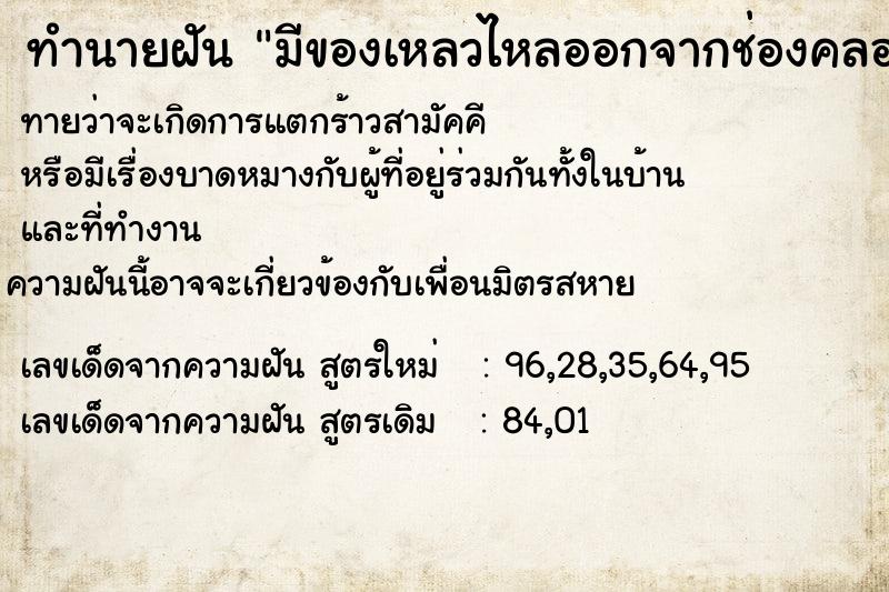 ทำนายฝัน มีของเหลวไหลออกจากช่องคลอด