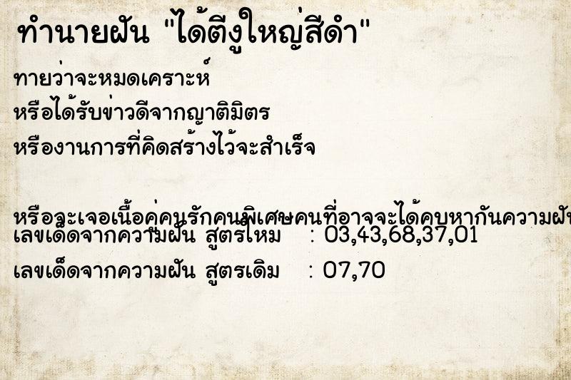 ทำนายฝันได้ตีงูใหญ่สีดำ ทำนายฝันทำนายฝันได้ตีงูใหญ่สีดำ