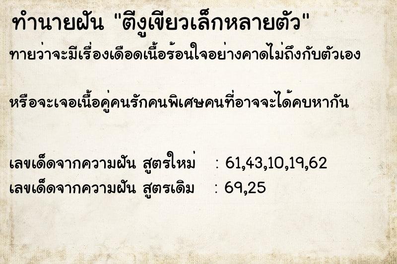 ทำนายฝันตีงูเขียวเล็กหลายตัว ทำนายฝันทำนายฝันตีงูเขียวเล็กหลายตัว