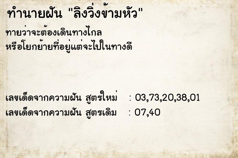 ทำนายฝันทำนายฝันลิงวิ่งข้ามหัว