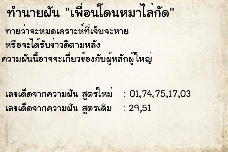 ทำนายฝัน เพื่อนโดนหมาไล่กัด ทำนายฝัน เพื่อนโดนหมาไล่กัด
