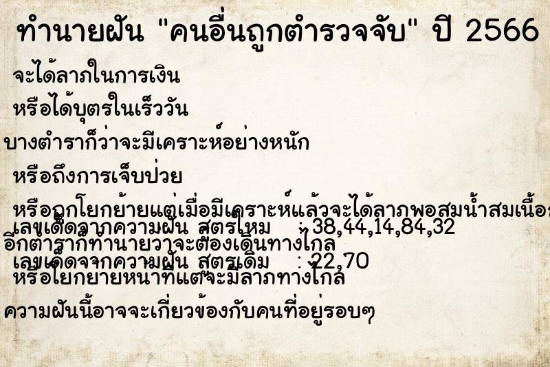 ทำนายฝัน คนอื่นถูกตำรวจจับ ทำนายฝัน คนอื่นถูกตำรวจจับ