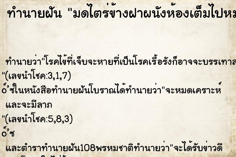 ทำนายฝัน มดไตร่ข้างฝาผนังห้องเต็มไปหมดเลย ตำราโบราณ แม่นที่สุดในโลก