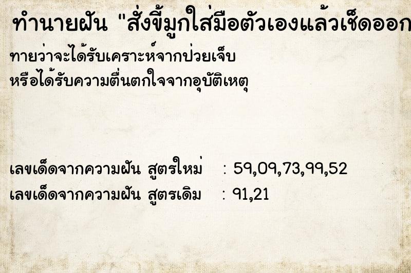 ทำนายฝันทำนายฝันสั่งขี้มูกใส่มือตัวเองแล้วเช็ดออก