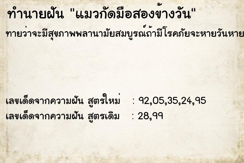 ทำนายฝันทำนายฝันแมวกัดมือสองข้างวัน