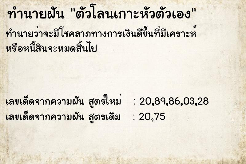 ทำนายฝันตัวโลนเกาะหัวตัวเอง ทำนายฝันทำนายฝันตัวโลนเกาะหัวตัวเอง