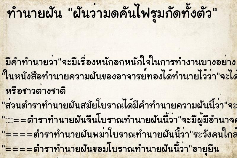ทำนายฝัน ฝันว่ามดคันไฟรุมกัดทั้งตัว ทำนายฝัน ฝันว่ามดคันไฟรุมกัดทั้งตัว